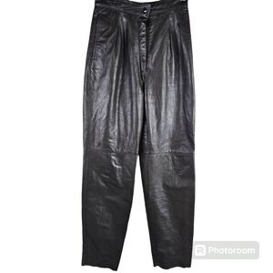 Comint Vintage 80s Retro High Waist Leather Pants in 7/8